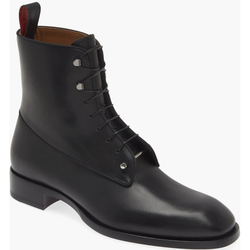 NIB Christian Louboutin Chambeliboot Flat Piercing Calf Black Lace-Up Bo…